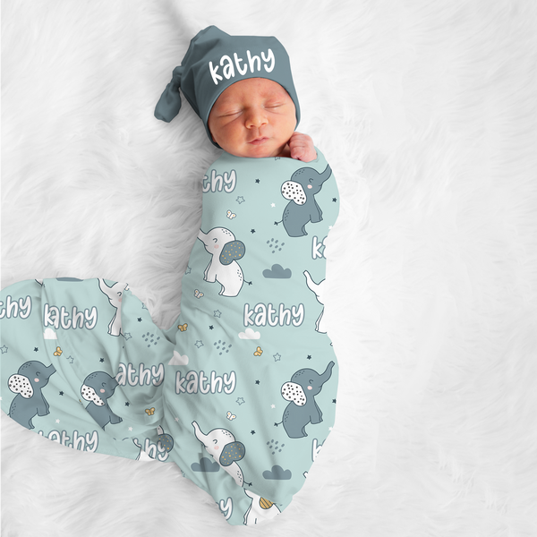 Personalized Elephant Swaddle Blanket