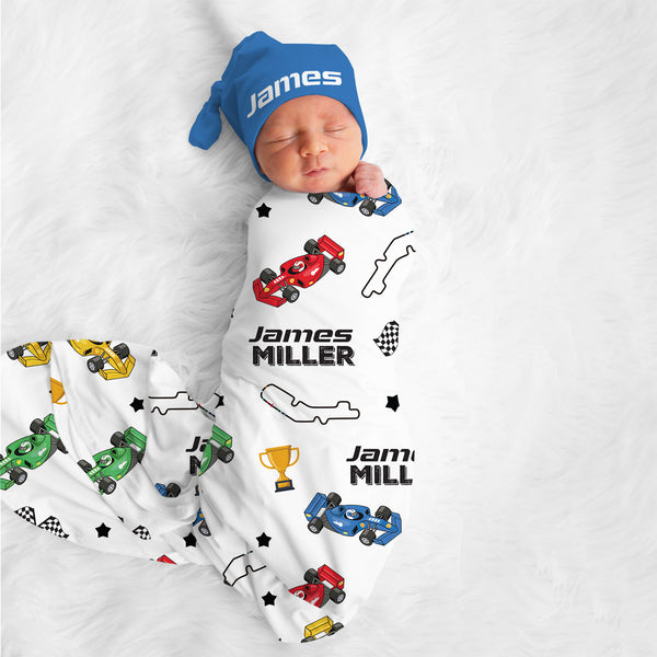 Pit Crew Personalized Swaddle Blanket