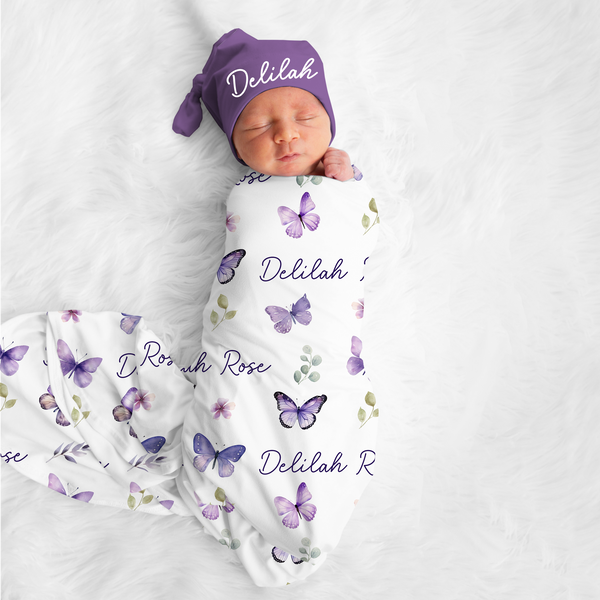 Personalized Purple Butterfly Swaddle Blanket