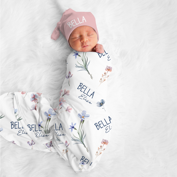 Personalized Pretty Wildflower Floral Swaddle Blanket