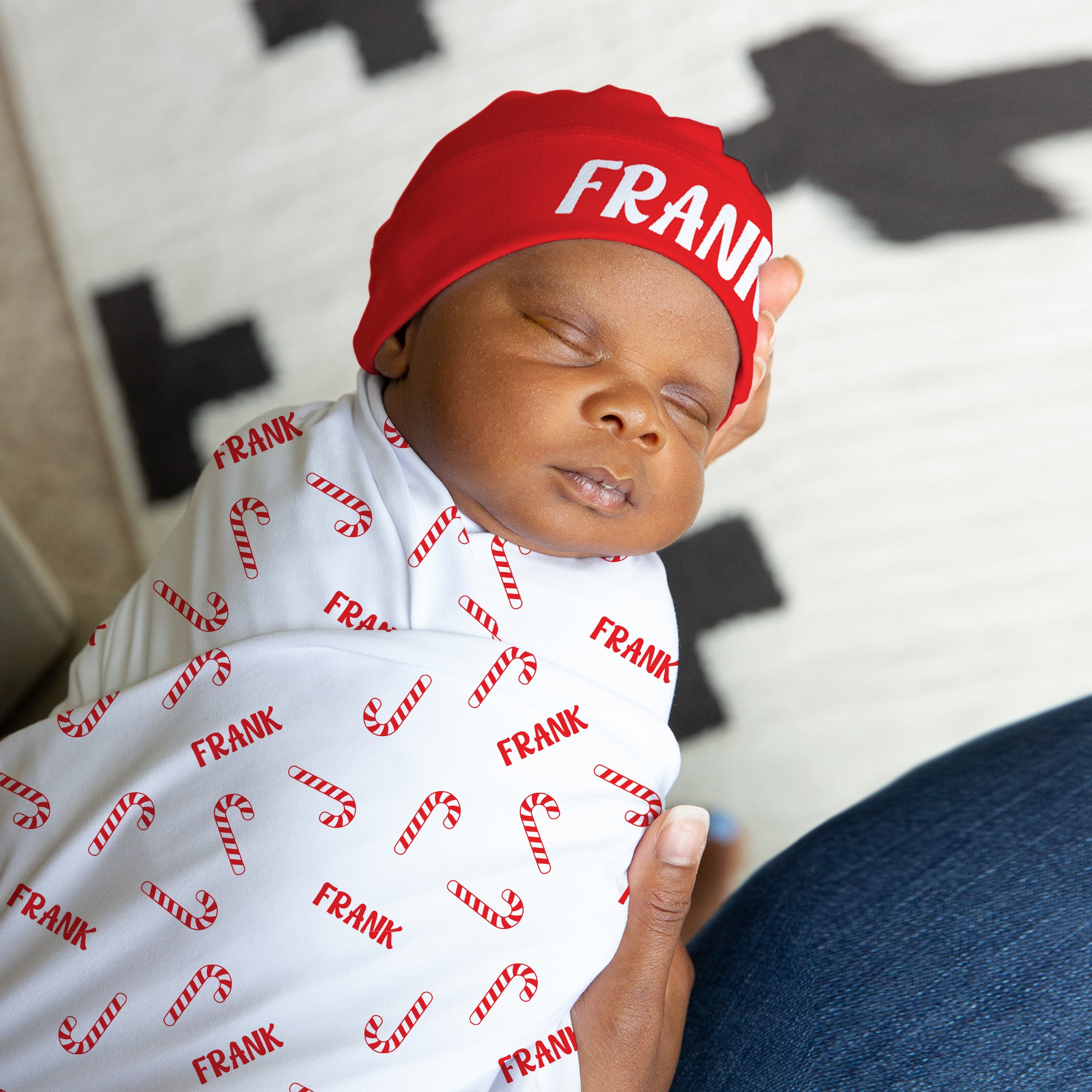 Candy Cane Personalized Swaddle Blanket