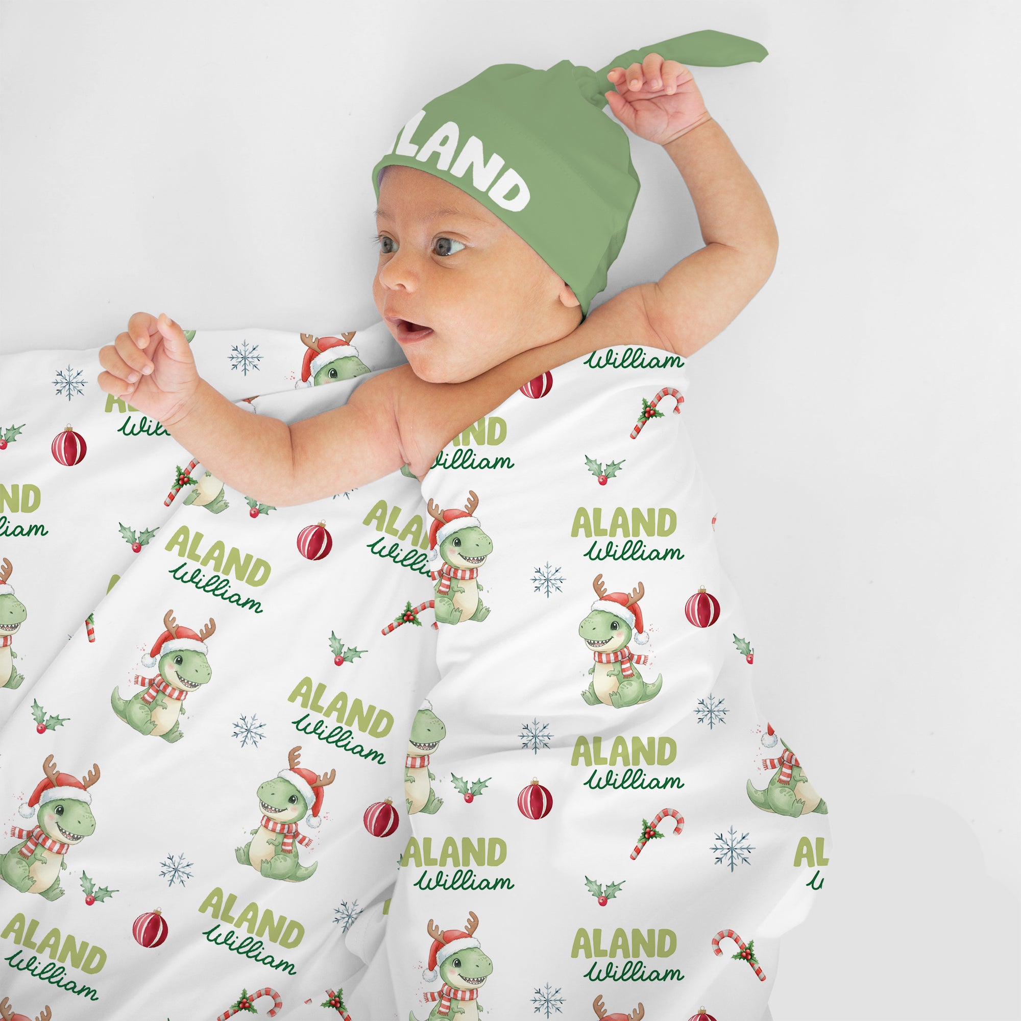Dinosaur's Christmas Personalized Swaddle Blanket