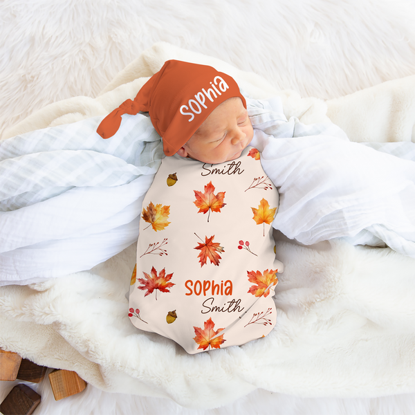 Personalized Autumn Leaves Swaddle Blanket