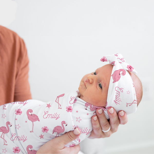 Personalized Flamingo Swaddle Blanket