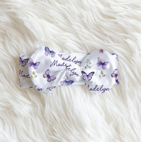 Purple Butterfly Personalized Bow Headband