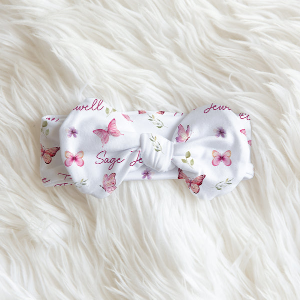 Pink Butterfly Personalized Bow Headband