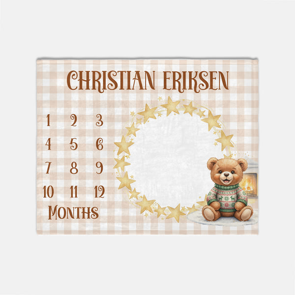 Cozy Bear Milestone Personalized Minky Blanket
