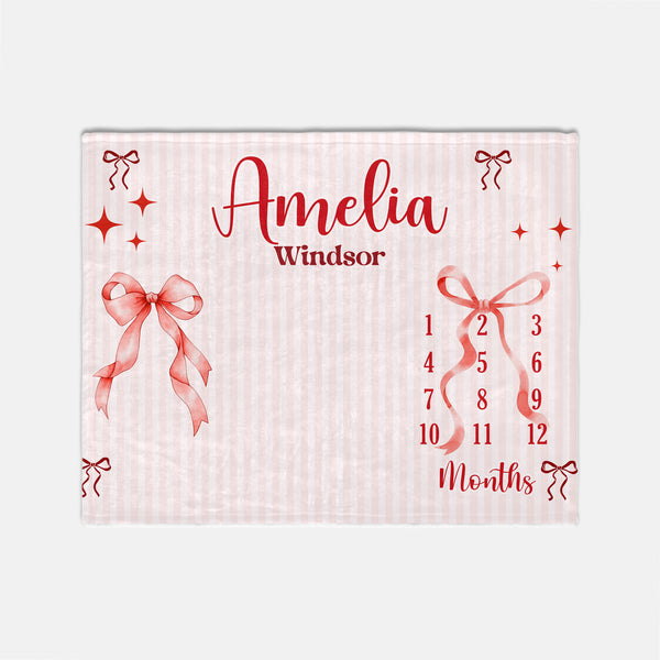 Coquette Ribbon Milestone Personalized Minky Blanket