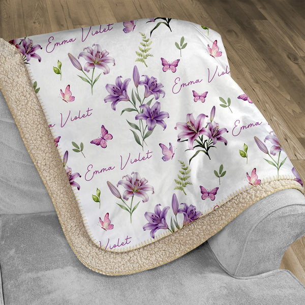 Purple Lilys Personalized Sherpa Blanket