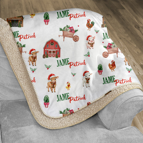 Xmas Farm Personalized Sherpa Blanket