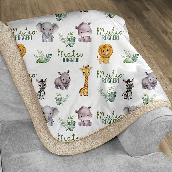 Safari Animal Personalized Sherpa Blanket