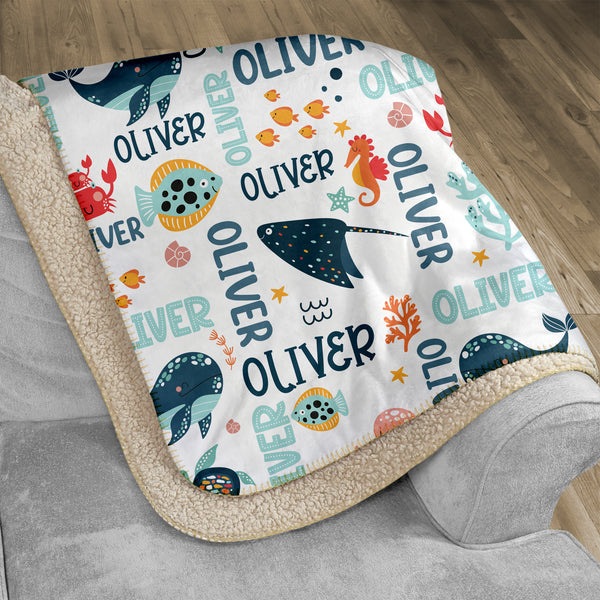 Ocean Animals Personalized Sherpa Blanket