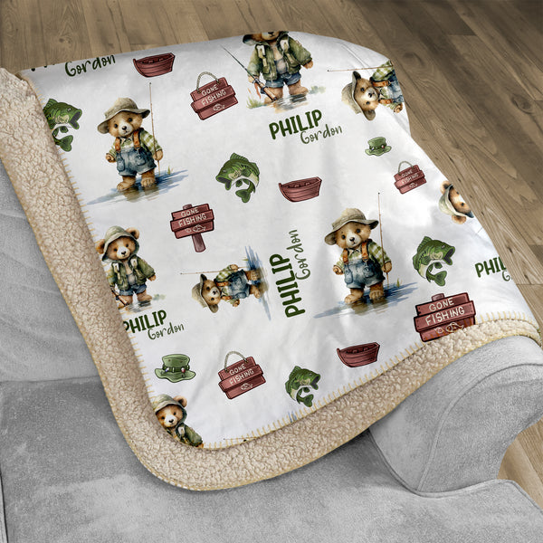 Bear Fishing Personalized Sherpa Blanket