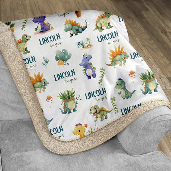 Dinosaur Boy Personalized Sherpa Blanket