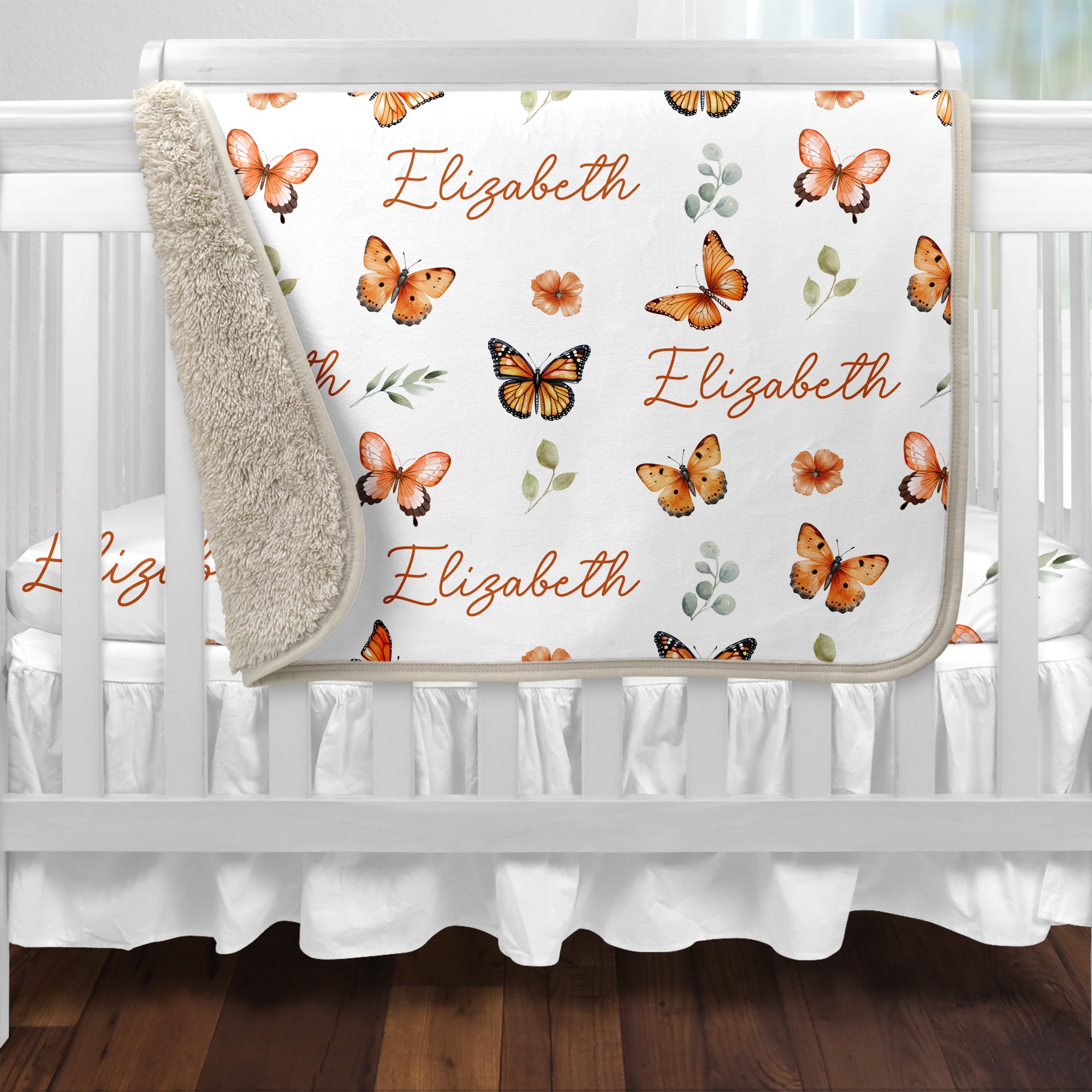 Orange Butterfly Personalized Sherpa Blanket