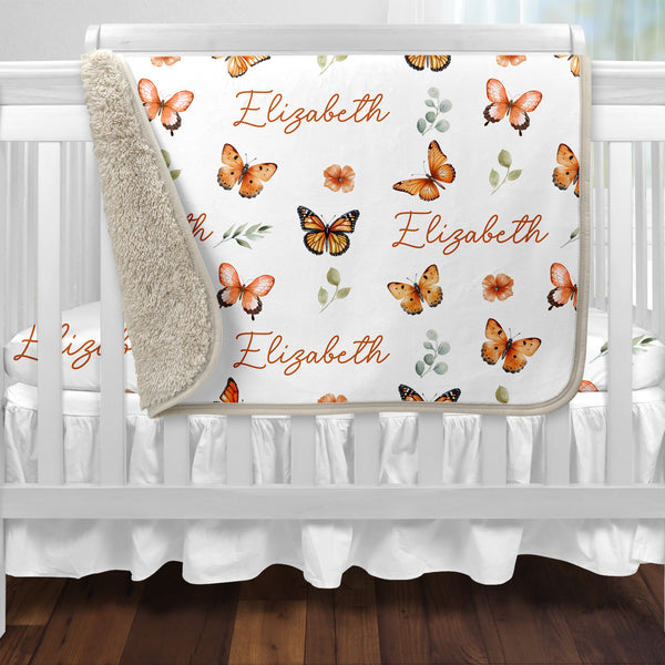 Orange Butterfly Personalized Sherpa Blanket