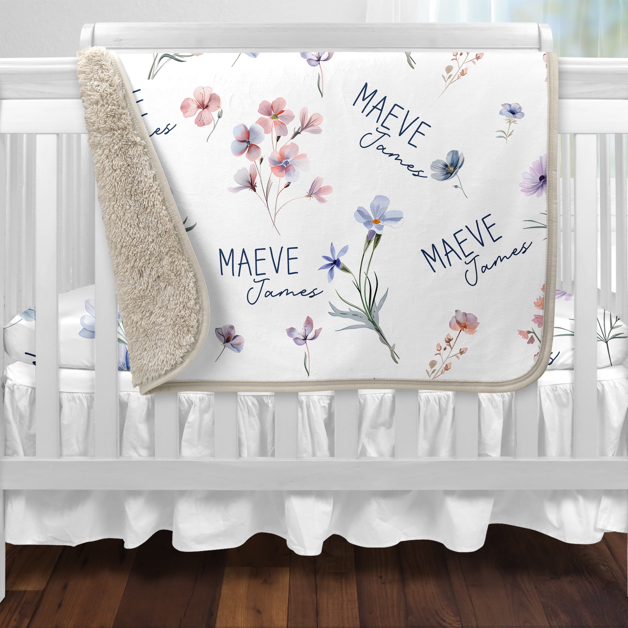 Pretty WildFlower Personalized Sherpa Blanket
