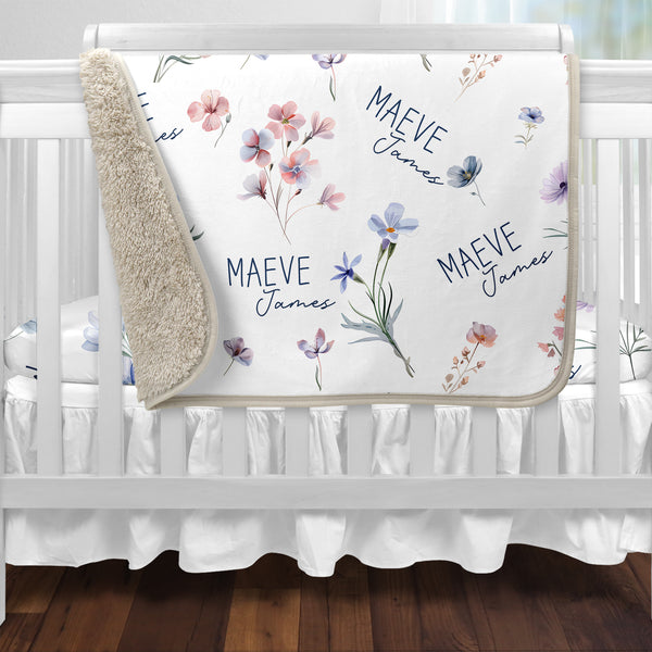 Pretty WildFlower Personalized Sherpa Blanket