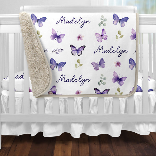 Purple Butterfly Personalized Sherpa Blanket