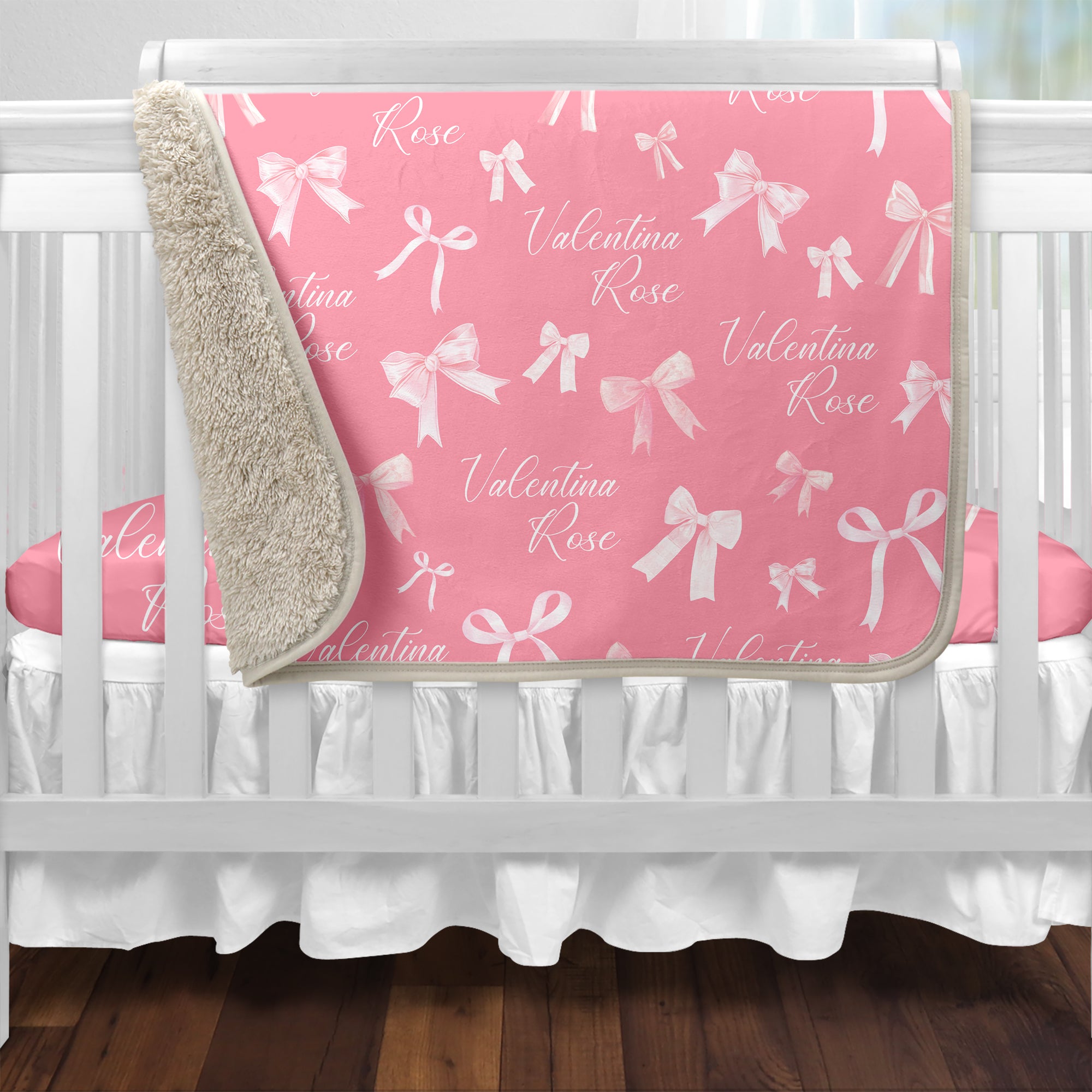 Pink Coquette Bow Personalized Sherpa Blanket