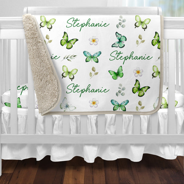 Green Butterfly Personalized Sherpa Blanket
