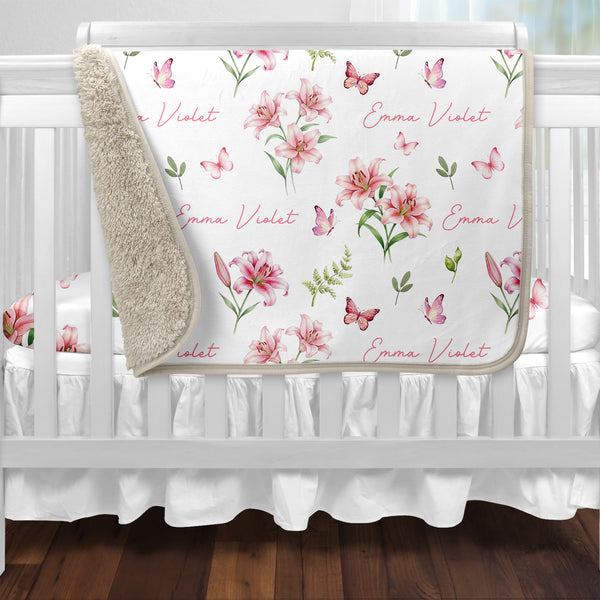 Pink Lilys Personalized Sherpa Blanket