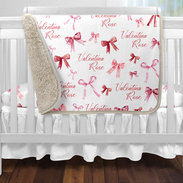 White Coquette Bow Personalized Sherpa Blanket