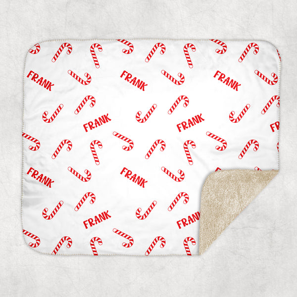 Candy Cane Personalized Sherpa Blanket