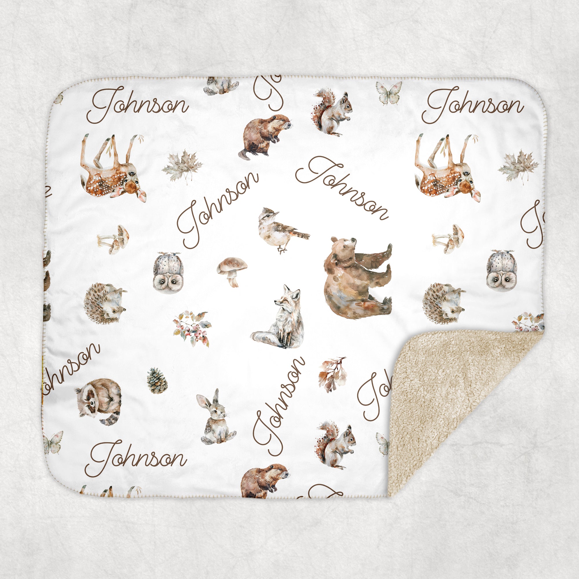 Woodland Animals Personalized Sherpa Blanket