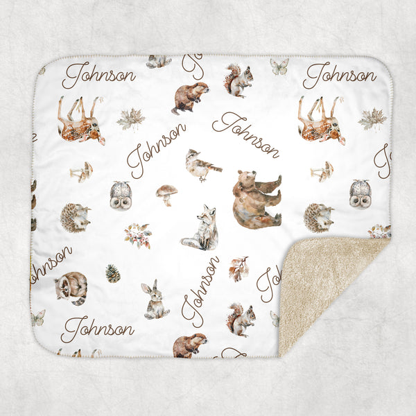 Woodland Animals Personalized Sherpa Blanket