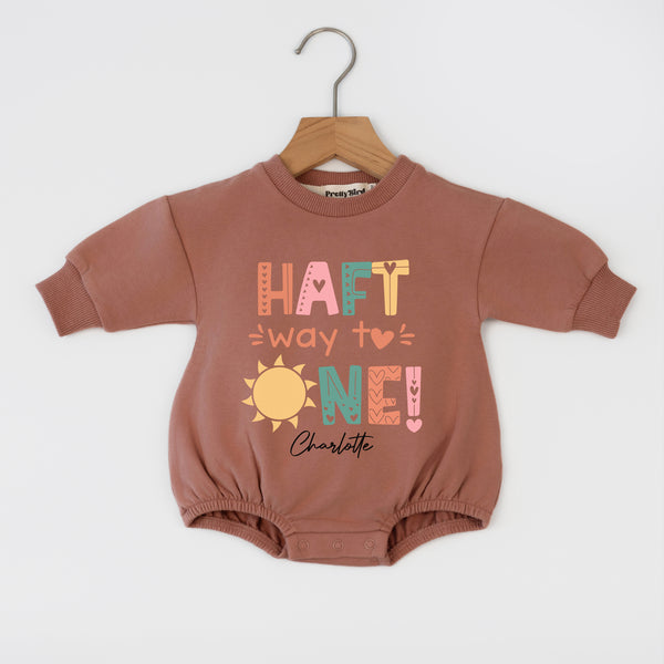 Personalized Cute Baby Half Way To One Romper, 6th Month Baby Romper,Newborn Baby Boy Girl