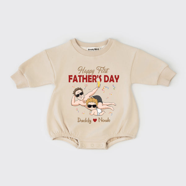 Happy First Father's Day Baby Romper, Personalized Dad And Me Romper