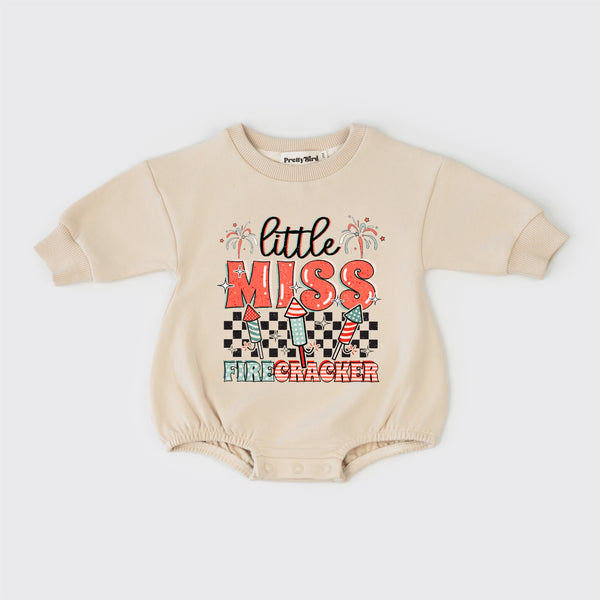 Little Miss Firecracker Sweatshirt Romper - 4th Of July Girl Romper