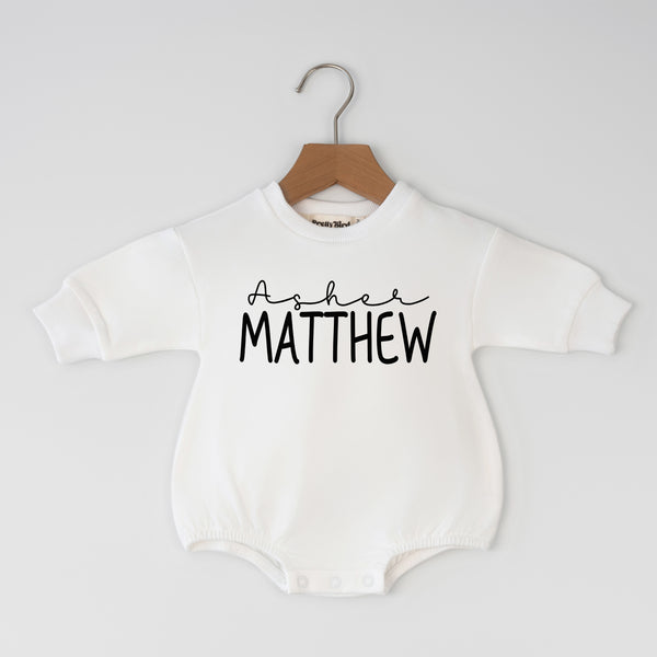 Personalized Sweatshirt Bubble Romper, Personalized Name Baby Romper