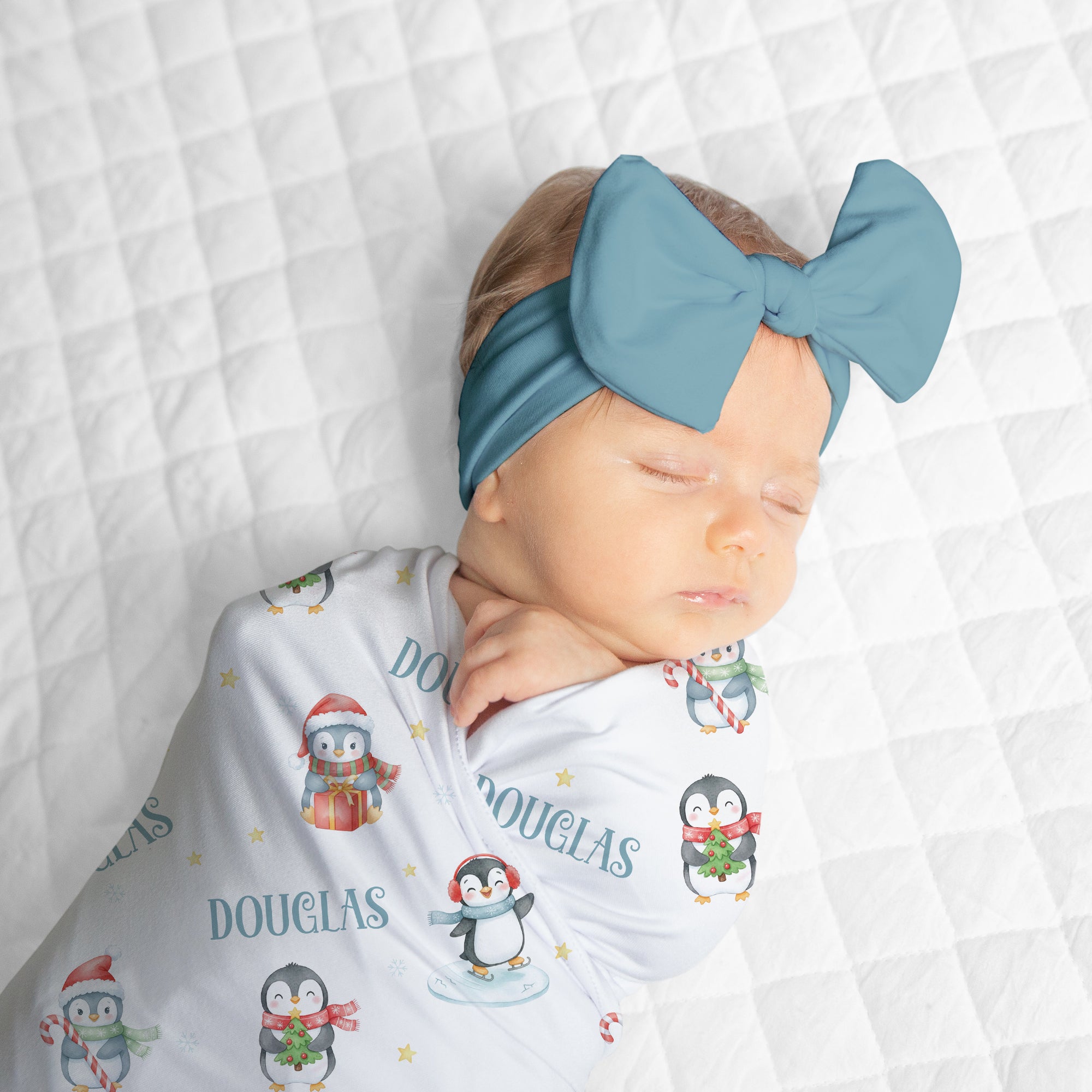 Snow Penguin Personalized Swaddle Blanket