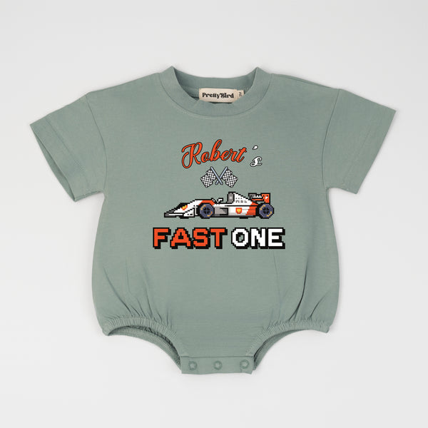 Personalized First Birthday Outfit, Fast One Romper, Race Car Birthday