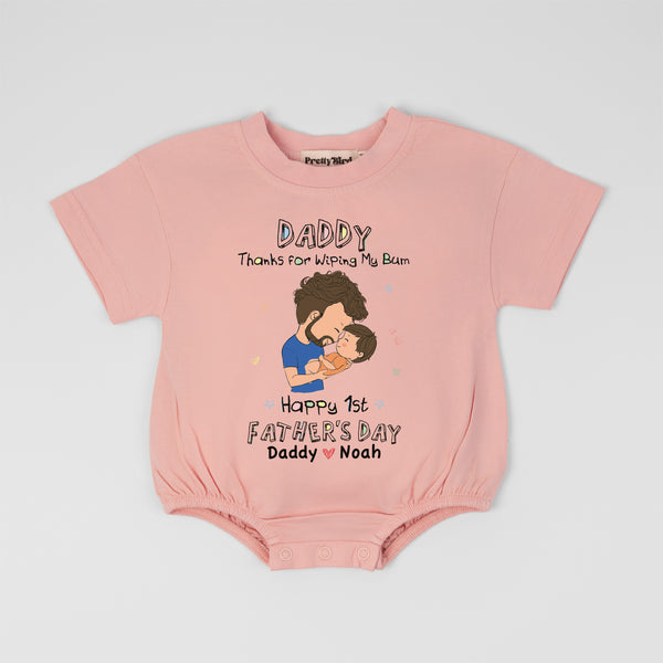 Thanks For Wiping My Bum Happy 1st Father's Day Tee Romper - Personalized Name Baby Outfit