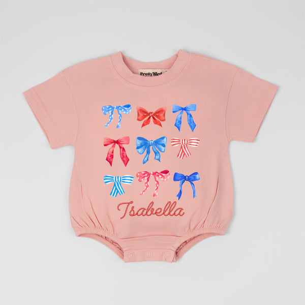 Personalized Name Romper Coquette Bow - 4th Of July Romper