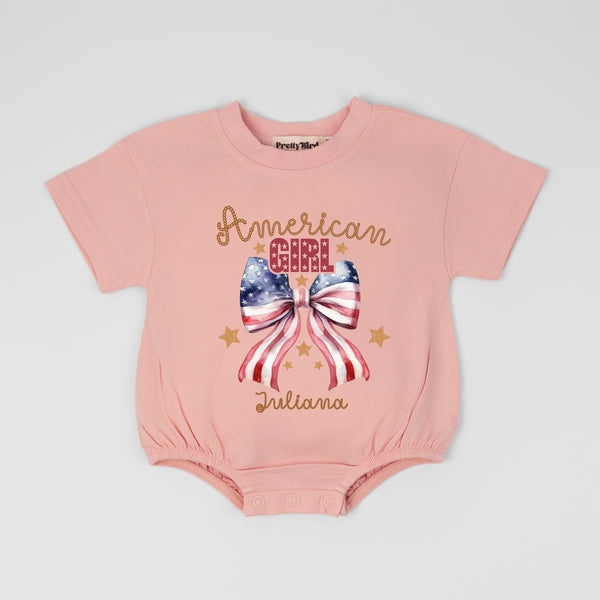 Personalized American Girl Baby Romper, Coquette 4th Of July Romper