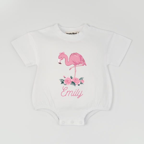 Personalized Flamingo Baby Tee Romper