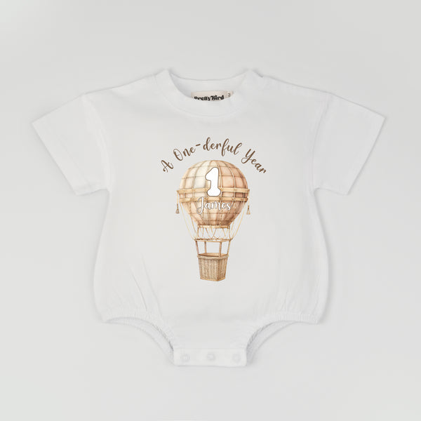 Personalized First Birthday Tee Romper, A Onederful Year, Hot Air Balloon