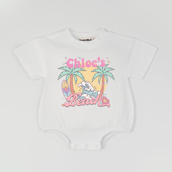 Personalized Beach Babe Romper  - Retro Summer Vacation Tee Romper