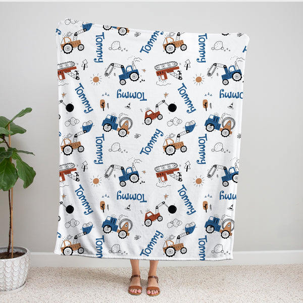 Construction Vehicle Personalized Minky Blanket