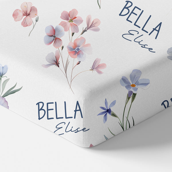 Pretty Wildflower Floral Personalized Crib Sheet