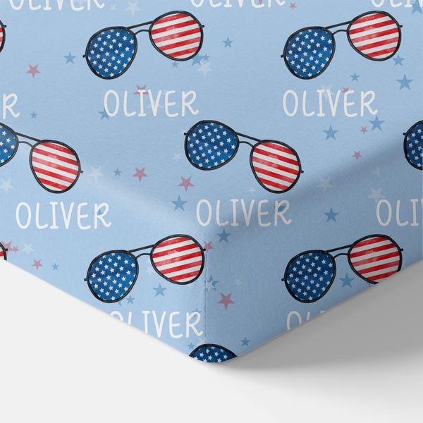 Patriotic Stars Stripes Personalized Crib Sheet