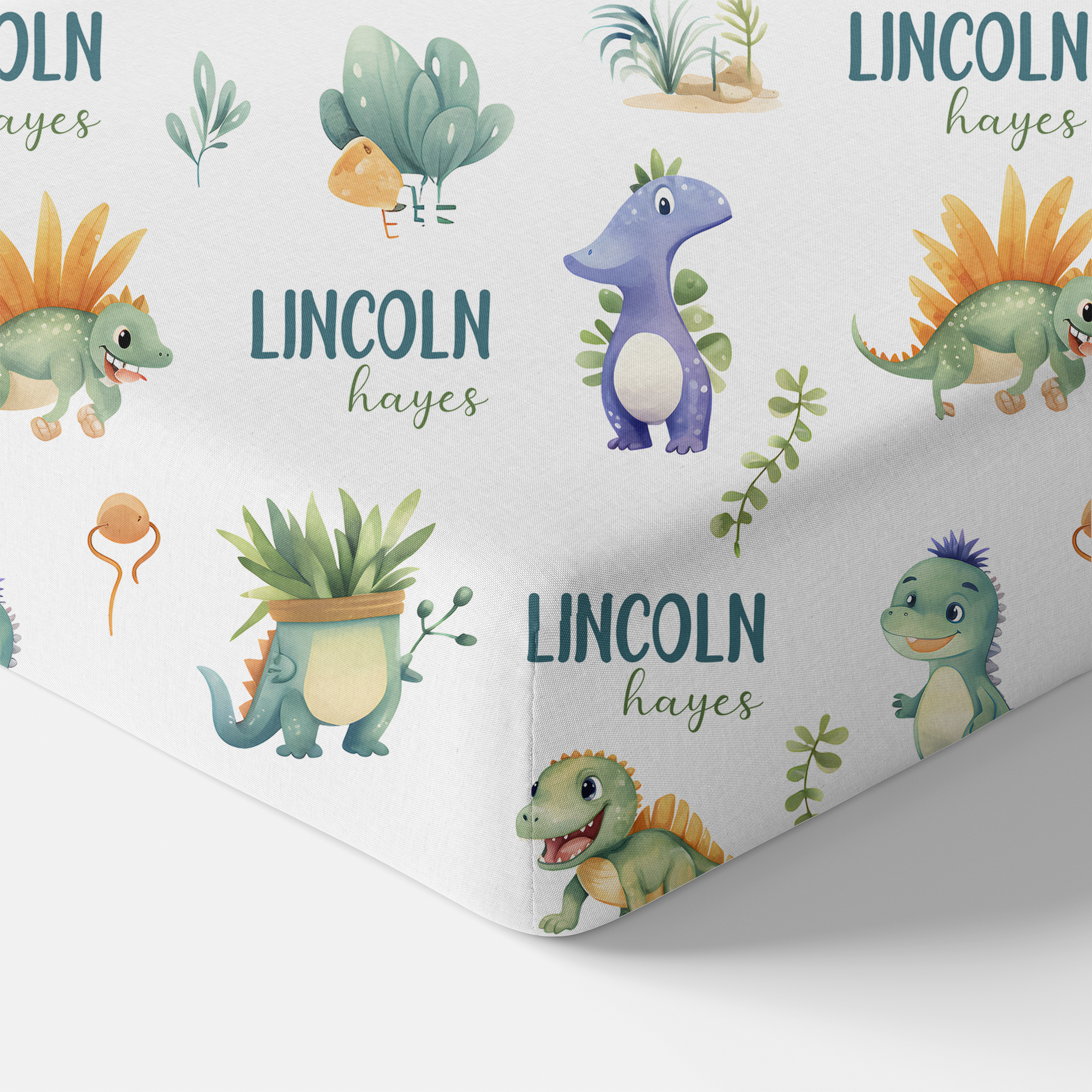 Dinosaur Boy Personalized Crib Sheet