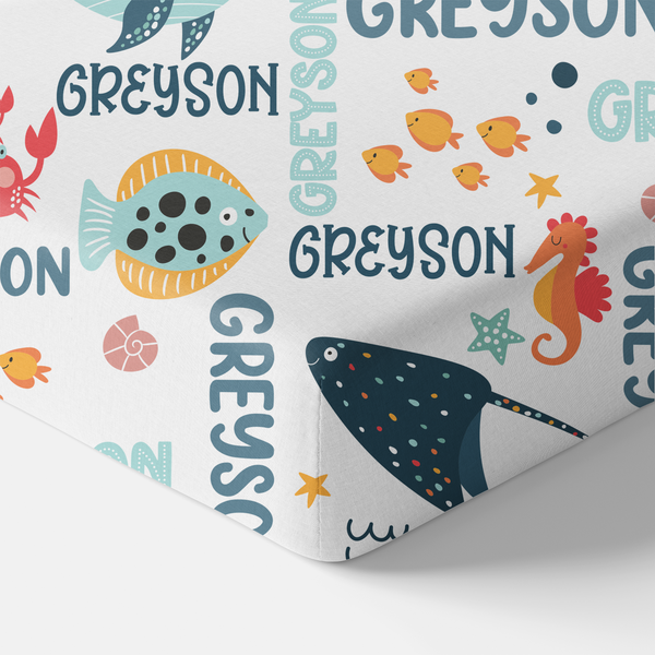 Ocean Animals Personalized Crib Sheet