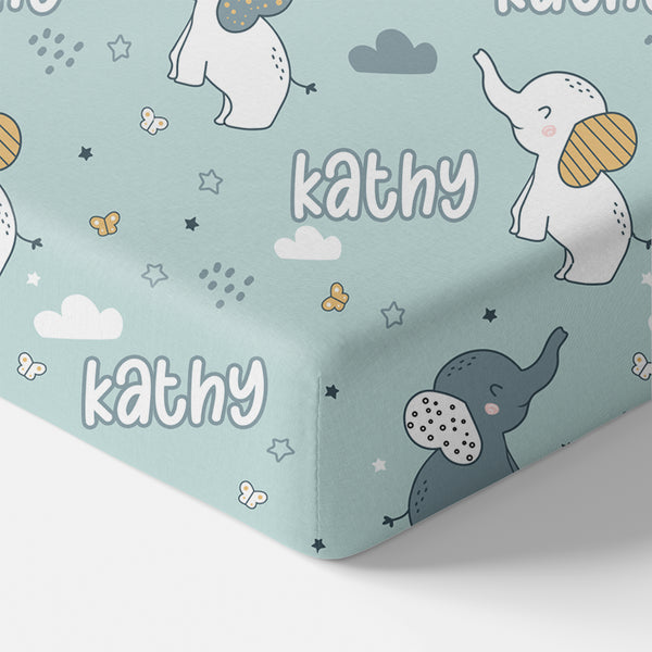 Elephant Personalized Crib Sheet