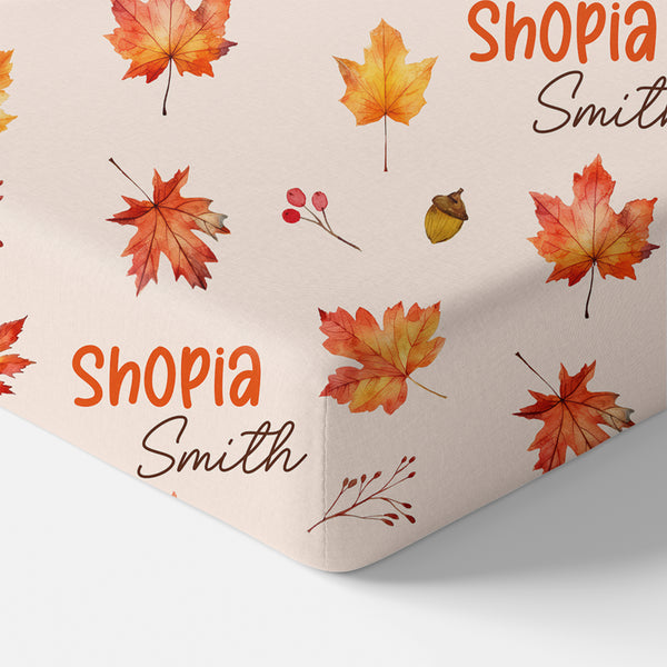 Autumn Leaves Butterfly Personalized Crib Sheet