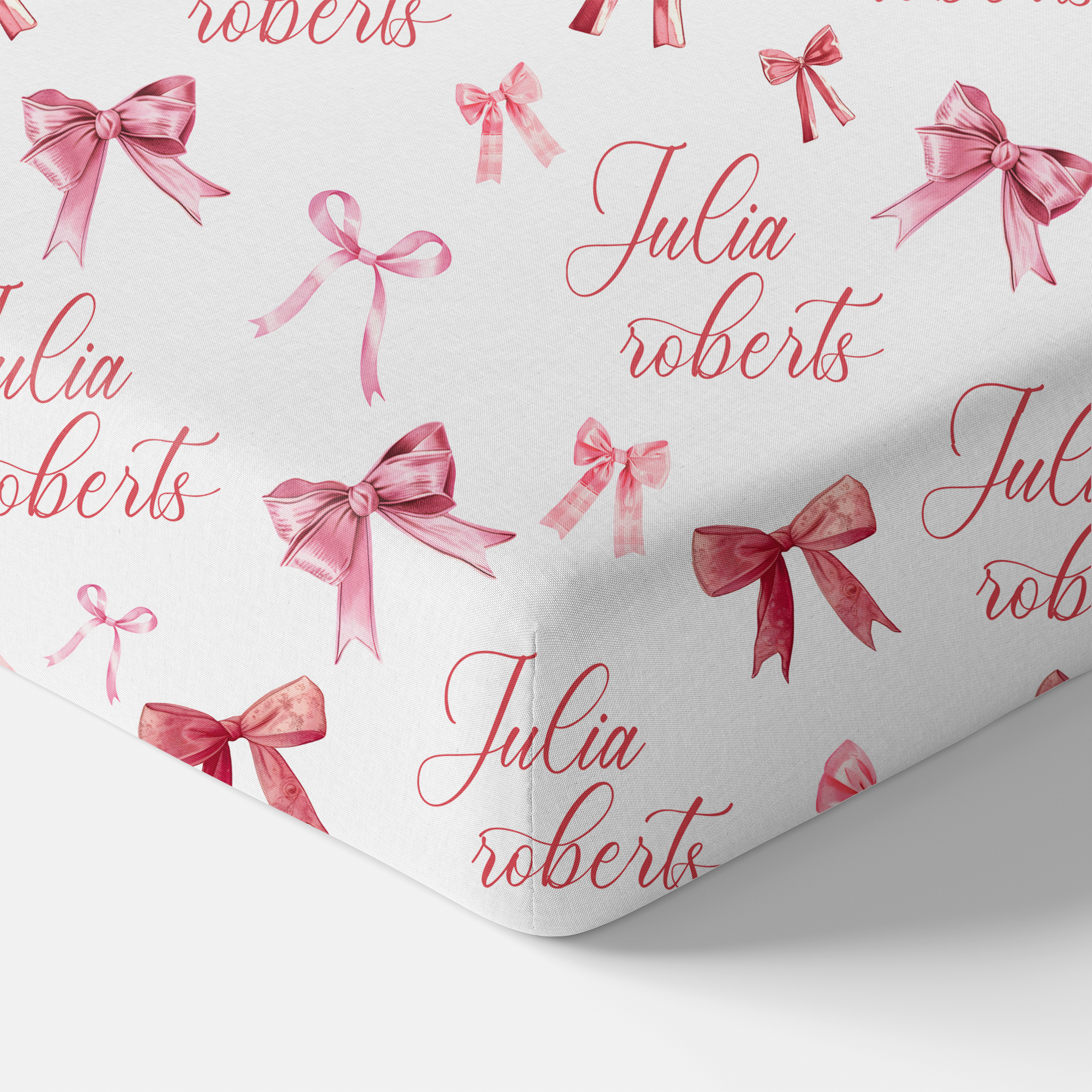 White Coquette Bow Personalized Crib Sheet